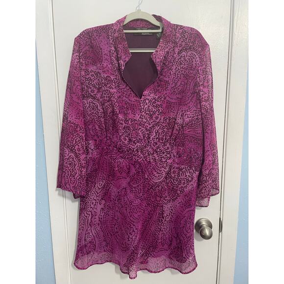 VTG Y2K New York City Design Co Plus Size Blouse 2X Pink Sequin Indie Boho - Picture 1 of 6